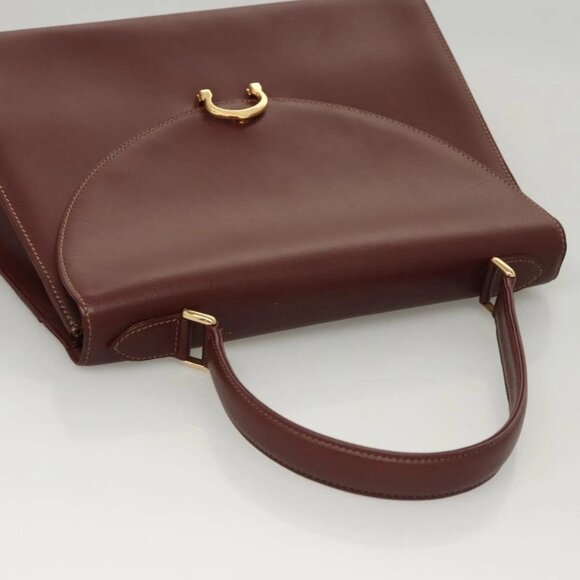 CARTIER Must Line Hand Bag Leather Bordeaux Gold Auth 122249 - Picture 7 of 16